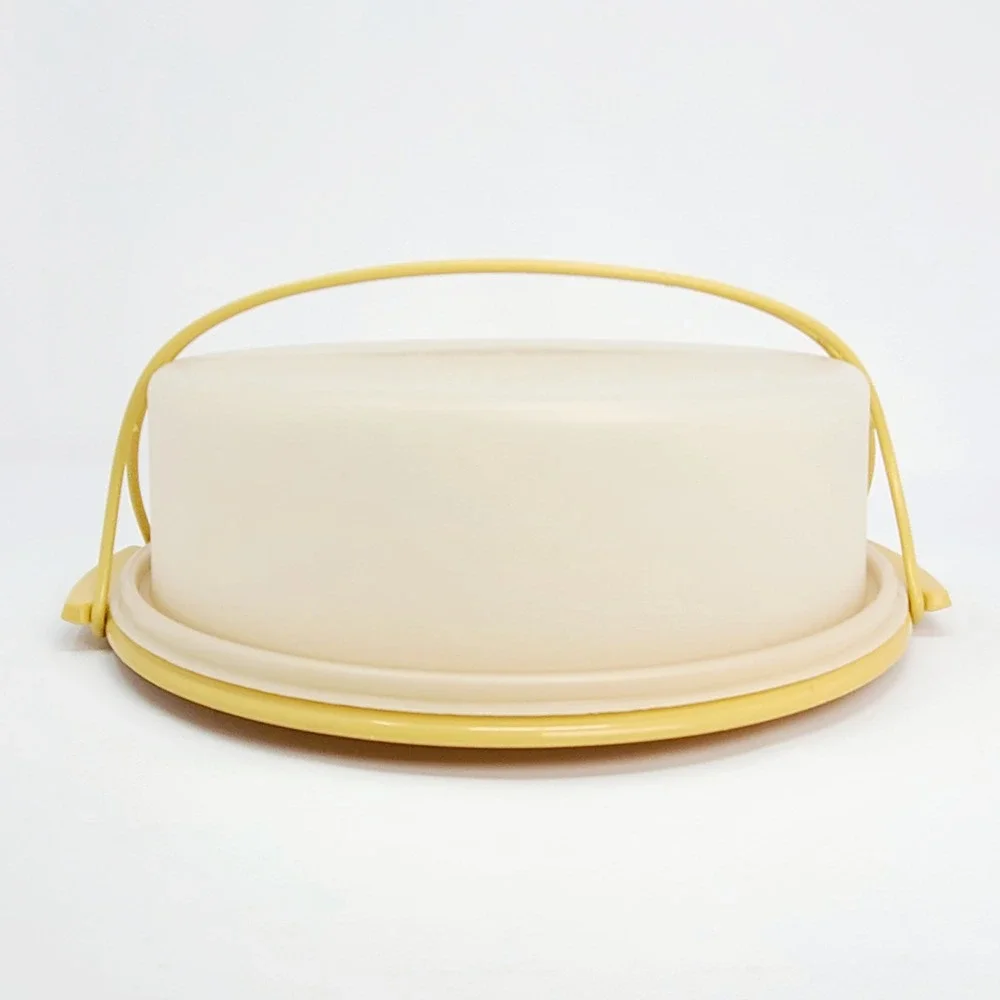 Tupperware Vintage Pie Taker 1970s Round Carrier Harvest Gold Yellow Base 719-2
